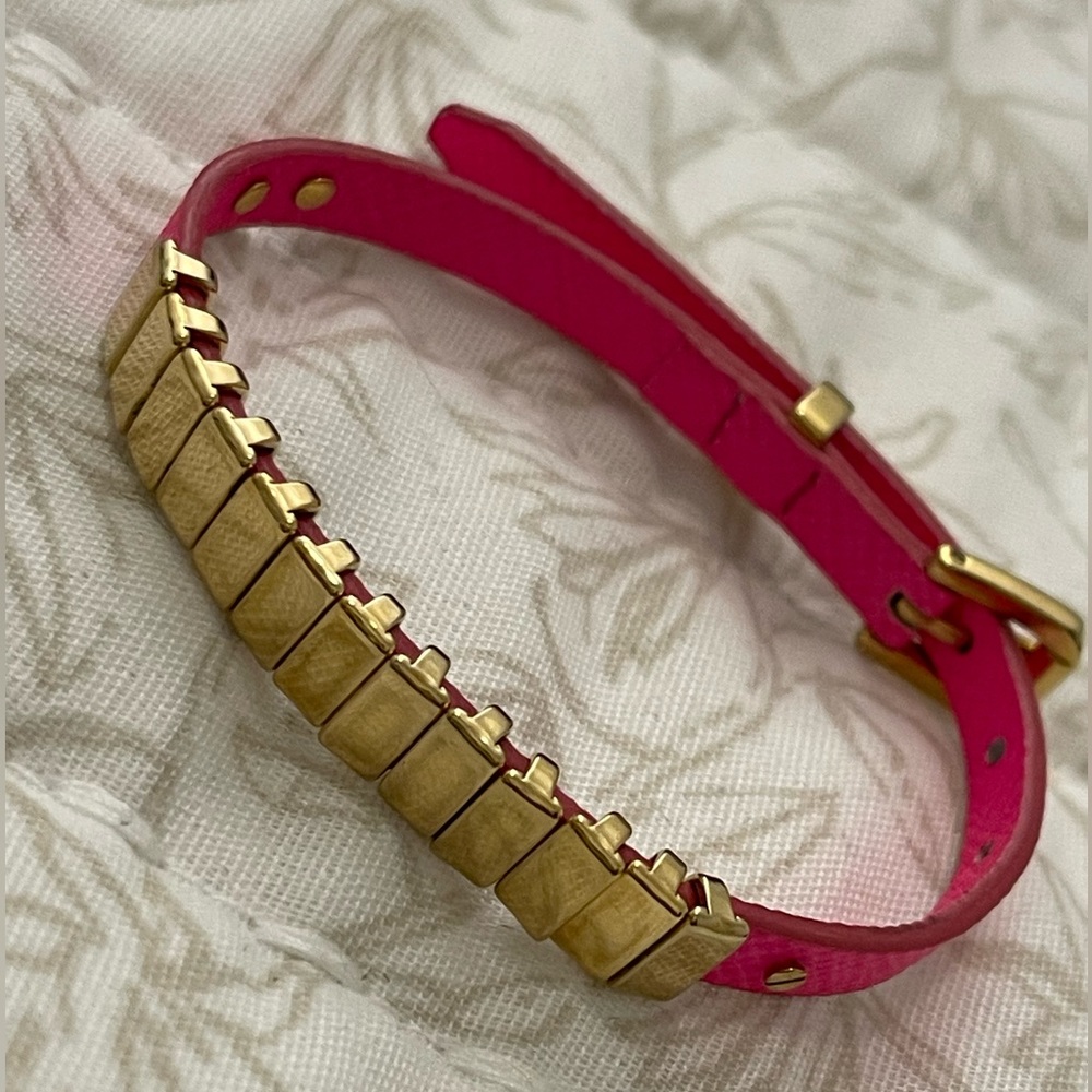 MICHAEL KORS Gold Tone Buckle Hot Pink Leather Wrap Bracelet